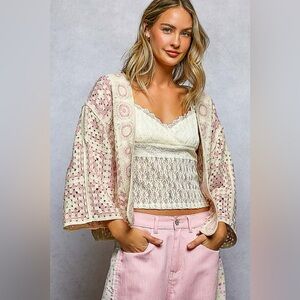 POL Open Front Crochet Cardigan with Granny Square Pattern